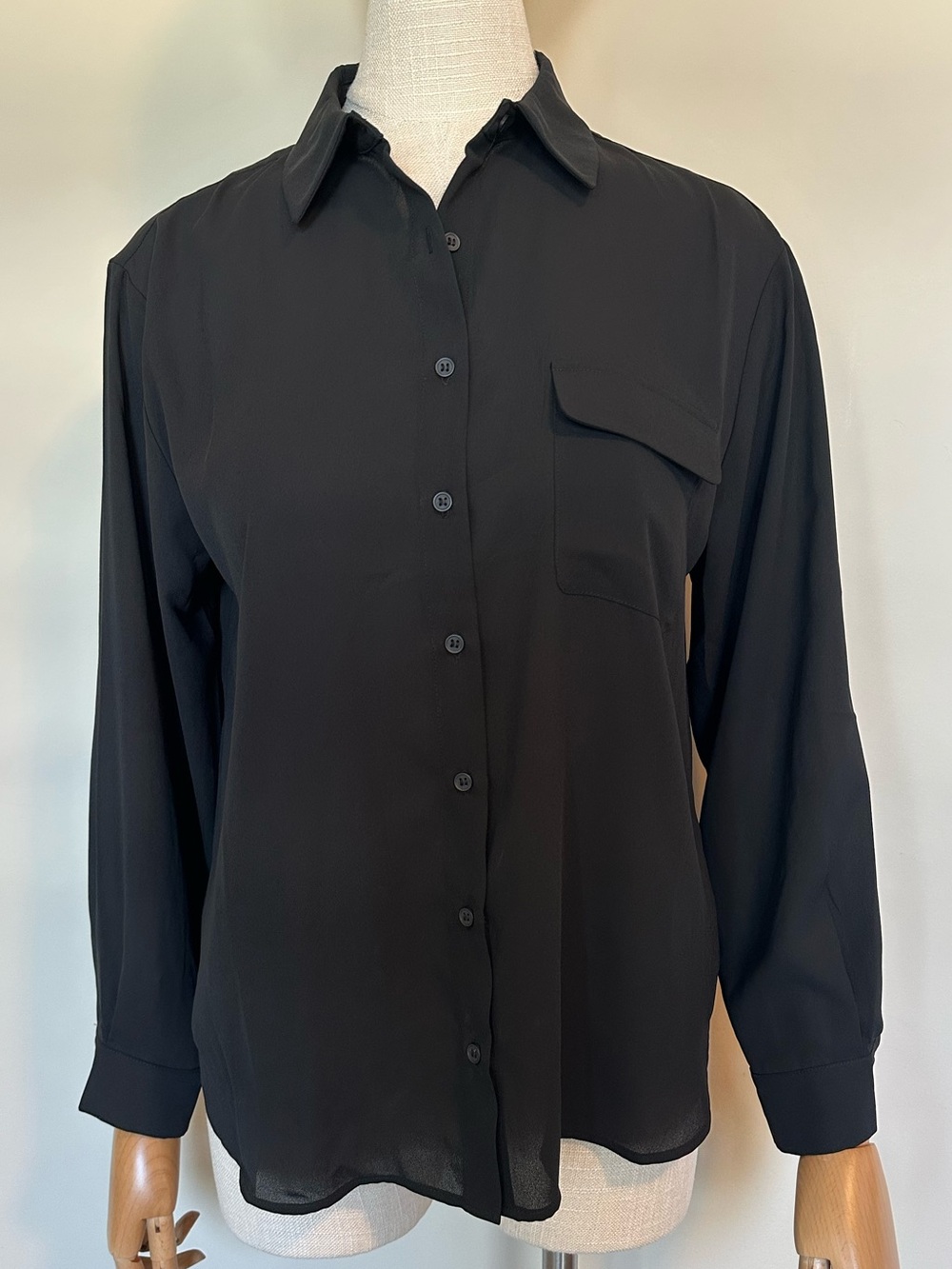 Women’s Pleione Black Semi-Sheer Button Up Blouse - Like New